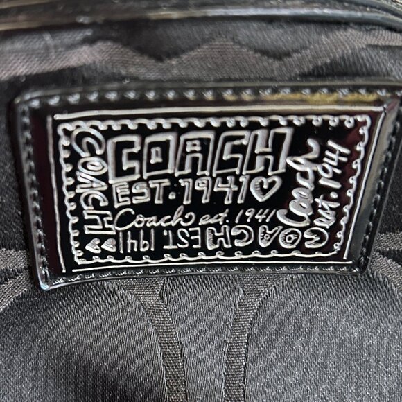 Coach Poppy Signature Convertible Hobo Bag Black Patent Trim Silver Hardware - Picture 6 of 9